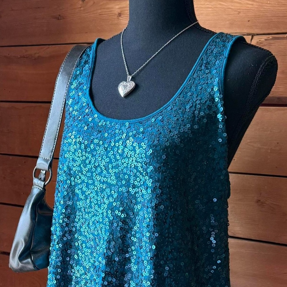Express Blue Sequin Tank Size Large - Picture 4 of 6